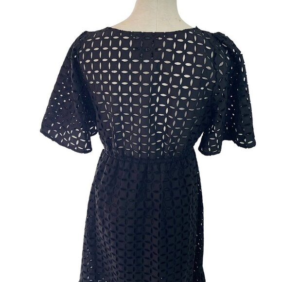 Johnny Was Midi Dress Size Medium Black Misty Pure Cotton Eyelet Square Neck - Picture 8 of 10